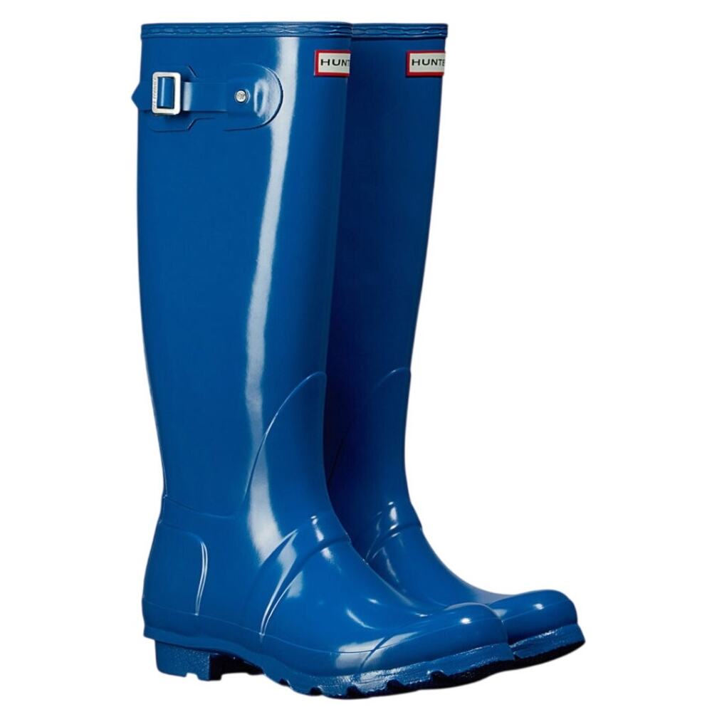 Hunter Womens Original Tall Gloss Rain Boots Size 7 EU 38 Blue Waterproof NWOB